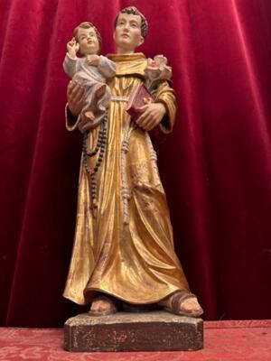 Sculpture St. Anthony  en Hand - Carved Wood Polychrome / Gilt, Southern Germany 20 th century