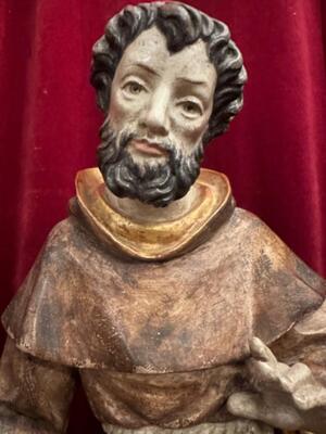 Sculpture St. Francis en Hand - Carved Wood Polychrome , Italy  20 th century