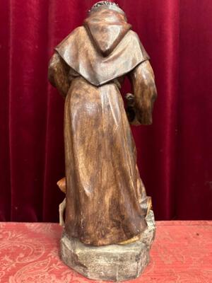 Sculpture St. Francis en Hand - Carved Wood Polychrome , Italy  20 th century