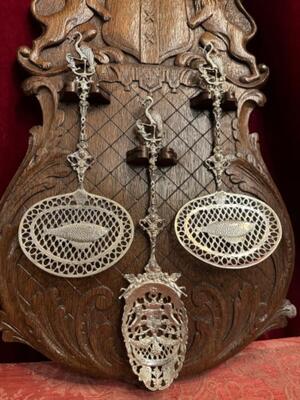 Shield ( Weapon Of Amsterdam ) With High Quality Full Silver Fish - Scoops en Oak / Full Silver, Belgium  19 th century
