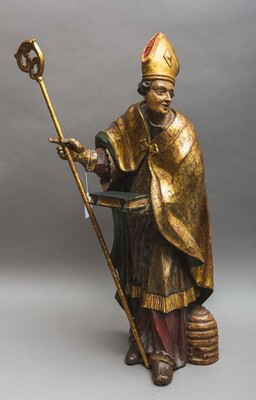 St. Ambrosius Sculpture Expected ! en Wood, Italy 19 th century