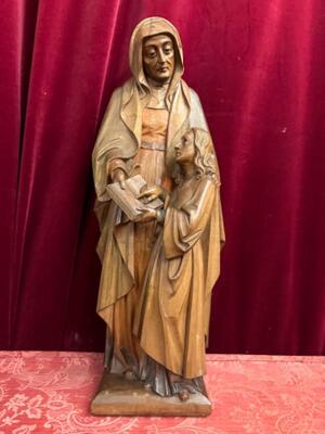 St. Anne Sculpture Signed : Hj en Hand - Carved Wood Oak, Netherlands  20 th century ( Anno 1910 )