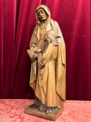 St. Anne Sculpture Signed : Hj en Hand - Carved Wood Oak, Netherlands  20 th century ( Anno 1910 )