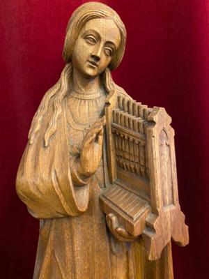 St. Cecilia By Antoon Van Bokhoven (1881-1959)  en Fully Hand - Carved  wood Oak, Netherlands  19 th century