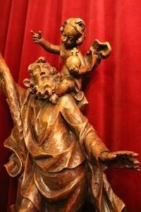St. Christoph Statue  en hand-carved wood, Italy 20th century