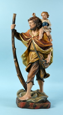 St. Christophorus  en Carved Wood Polychrome, Southern Germany 20th century