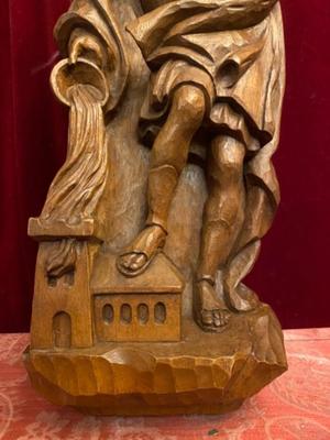 St. Florian Statue en Carved Wood , Southern Germany 20th century