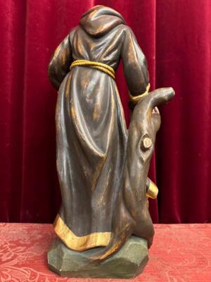 St. Francis Sculpture en Hand - Carved Wood Polychrome / Gilt, Italy  20 th century