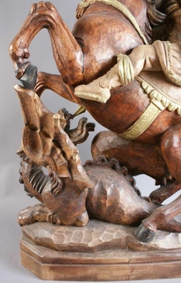 St. George Statue en hand-carved wood polychrome, Southern Germany 20th century