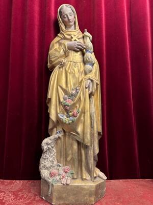 St. Germaine Statue en Terra - Cotta Polychrome, France 19 th century ( Anno 1865 )