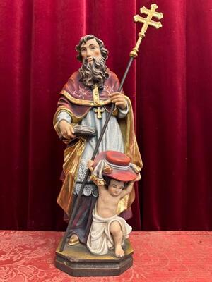 St. Gregorius Sculpture  en Hand - Carved Wood Polychrome / Gilt, Italy  20th century