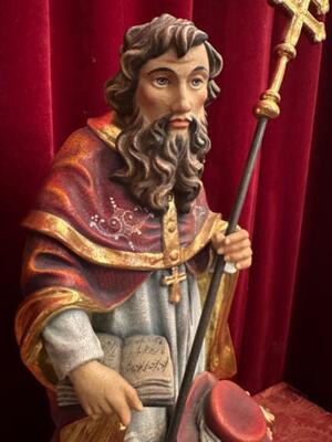 St. Gregorius Sculpture  en Hand - Carved Wood Polychrome / Gilt, Italy  20th century