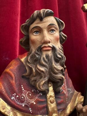 St. Gregorius Sculpture  en Hand - Carved Wood Polychrome / Gilt, Italy  20th century