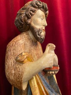 St. John Statue  en hand-carved wood polychrome, Southern Germany 20th Century