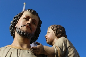 St. Joseph Statue en wood polychrome, Belgium 19th century