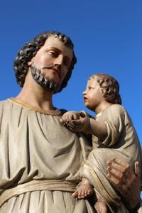 St. Joseph Statue en wood polychrome, Belgium 19th century