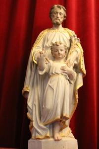 St. Joseph Statue With Child en Terra-Cotta polychrome, France 19th century