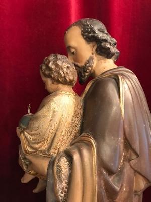 St. Joseph Statue With Child en plaster polychrome, Belgium 19th century