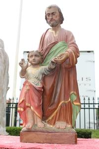 St. Joseph Statue With Child en plaster polychrome, Belgium 19th century