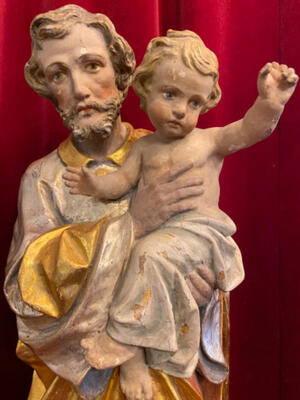 St. Joseph With Child Statue en Hand - Carved Wood , Southern Germany 19 th century ( Anno 1825 )