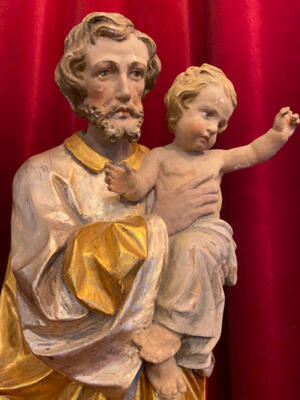 St. Joseph With Child Statue en Hand - Carved Wood , Southern Germany 19 th century ( Anno 1825 )