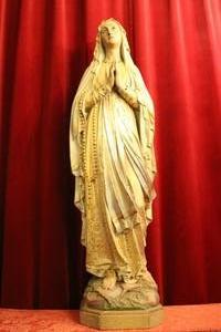 St. Mary Lourdes Statue en PLASTER POLYCHROME GLASS EYES, Belgium 19th century