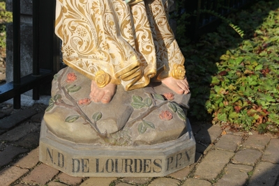 St. Mary Lourdes Statue Signed: Henri Gerard en plaster polychrome, Belgium 19th century