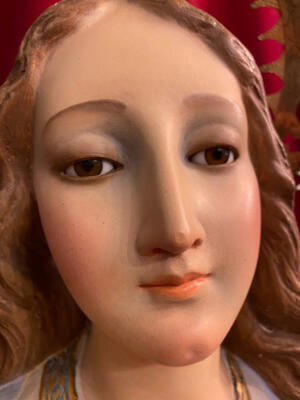 St. Mary Statue en Plaster polychrome / Glass Eyes , Barcelona - Spain 19 th century ( Anno 1890 )