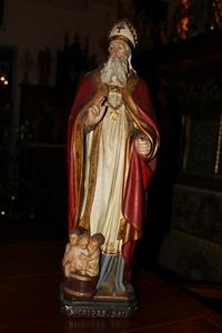 St. Nicholas en plaster polychrome, Belgium 19th century