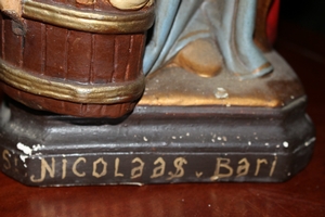 St. Nicholas en plaster polychrome, Belgium 19th century