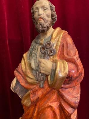 St. Peter Sculpture  en hand-carved wood polychrome, Southern Germany 20th Century