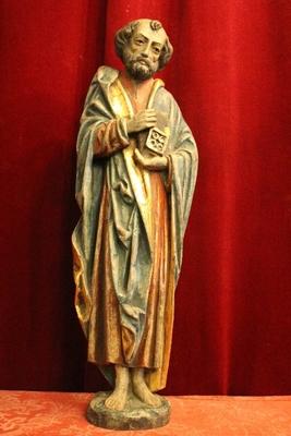 St. Petrus Statue en hand-carved wood polychrome, Southern Germany 20th century