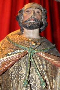 St. Rochus Statue en hand-carved wood polychrome, France 19th century