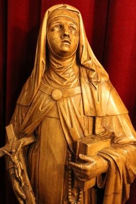 Statue St. Clara / St. Claire As Abbess                                     en hand-carved wood , Dutch 19th century ( anno 1835 )