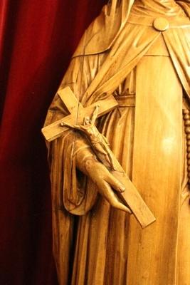Statue St. Clara / St. Claire As Abbess                                     en hand-carved wood , Dutch 19th century ( anno 1835 )
