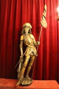 Statue St. Florianus (Florian) Invoted As Protector In Danger From Fire Or Water. Patron Of Poland And Linz (Austria) Patron Of Firefighters en FULLY HAND-CARVED WOOD / POLYCHROME , Southern Germany 20th century (Anno 1930)