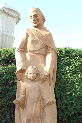 Statue St. Joseph And Child. Signed By A. Mathieux. en Terra-Cotta, Belgium 20th century ( 1955 )