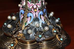 Stunning Chalice en silver / emaille / pearls / Turquoise, faceted glass stones , France 19th century