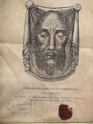 Veil / Sudarium Of Veronica Originally Sealed With Document en Wood / Glass / Originally Sealed (Pope Leo XIII, Italy  19 th century ( Anno 1881 )