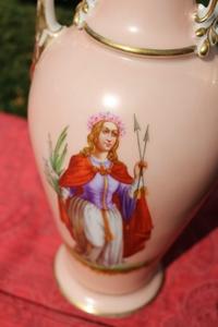Very Rare Altar - Vase Imagination Of St. Philomena  en hand - painted Porcelain, Belgium 19th century
