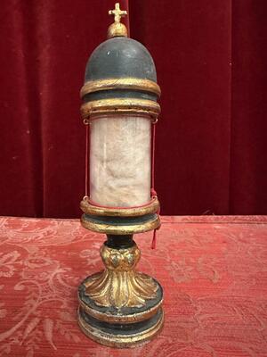 Very Rare Cylinder-Reliquary - Relic Ex Ossibus St. Sebastian en Wood / Glass / Originally Sealed, Italy  18 th century