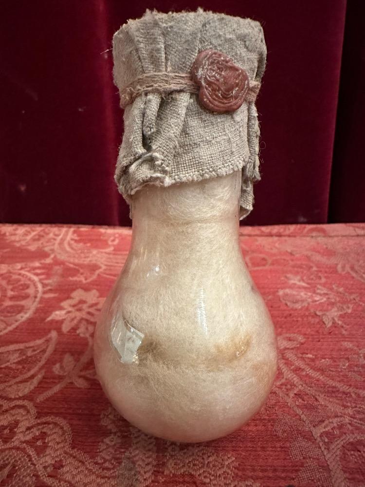 1  Very Rare Glass-Bulb-Reliquary Ex Ossibus St. Terence / St. Terentius.