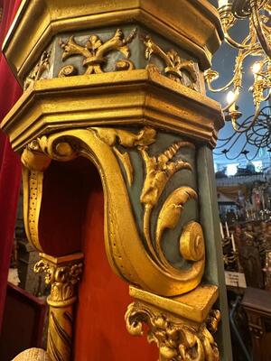 Wall Stand With Statue St. Mary en Hand - Carved Wood Polychrome , Southern Germany 20 th century