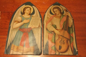 Series Of Angel Paintings style Gothic - style en Hand - Painted on Canvas, Belgium 19th century (1875)