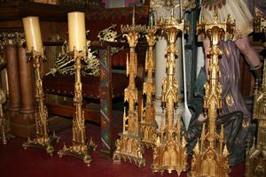 Candle Sticks  style gothic en Brass / Bronze, FRANCE 19 th century