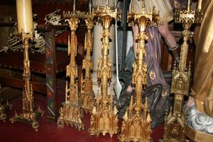Candle Sticks  style gothic en Brass / Bronze, FRANCE 19 th century