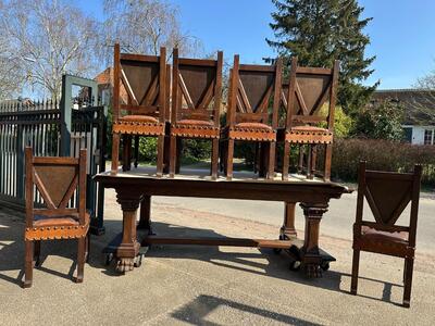 Exceptional Adjustable Table With Matching Chairs en Oak / Leather, Spain 19 th century