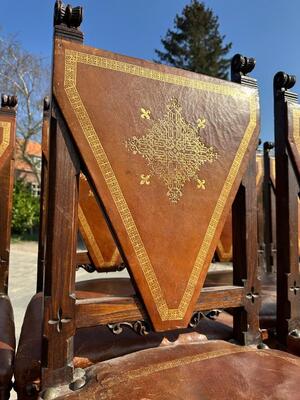 Exceptional Adjustable Table With Matching Chairs en Oak / Leather, Spain 19 th century