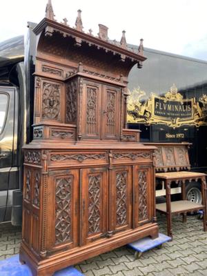 Complete Set Furniture style Gothic - style en Wood , France 19 th century