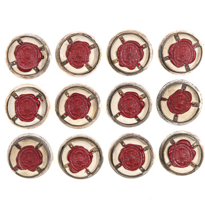 Reliquary - Relics 12 Apostles en Brass / Glass / Wax Seal, Belgium  19 th century